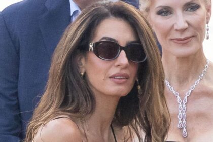 George and Amal Clooney make a rare appearance with twins Ella and Alexander as Amal stuns in elegant black dress