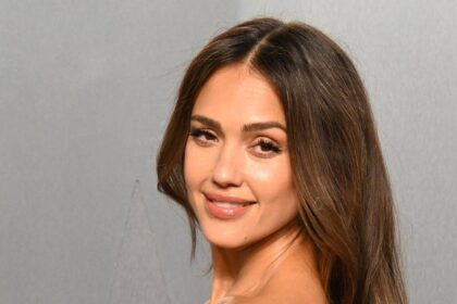 Jessica Alba and daughter twin in plunging mini dresses during vacation