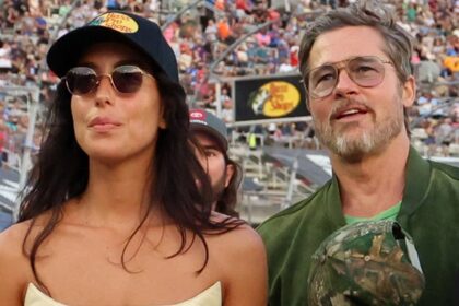 Brad Pitt’s girlfriend Ines de Ramon turns up the heat in tiny leather dress for trackside date