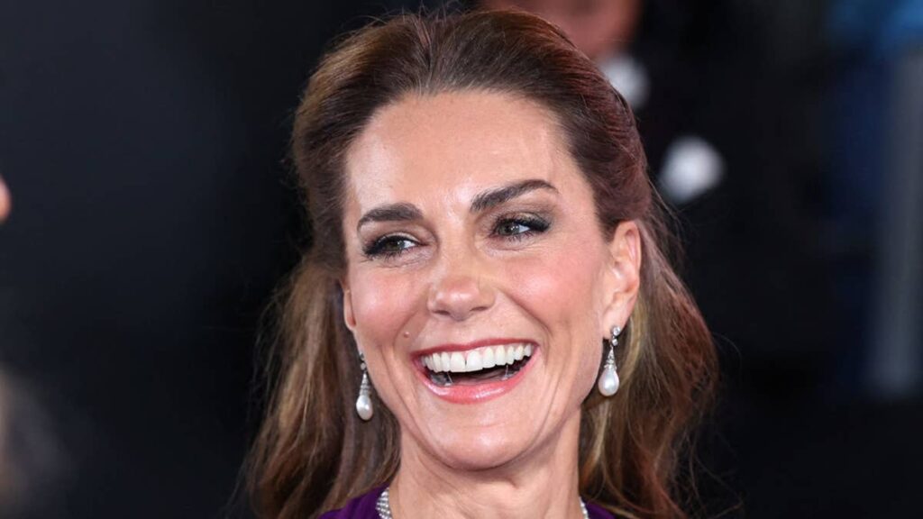 Kate Middleton wears sentimental royal jewels as she glides into Digger premiere in floor-skimming gown