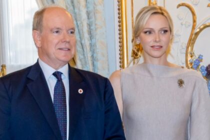 Princess Charlene turns heads in striking asymmetrical dress for palace appearance with Prince Albert