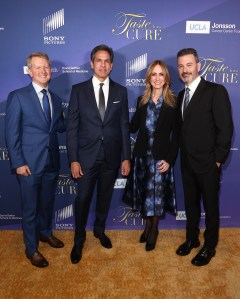 BEVERLY HILLS, CALIFORNIA - MAY 02: (L-R) Ken Jennings, Ravi Ahuja, President of Disney Dana Walden and Jimmy Kimmel attend the 28th Annual UCLA Jonsson Cancer Center Foundation's "Taste For A Cure" event at Beverly Wilshire, A Four Seasons Hotel on May 02, 2025 in Beverly Hills, California. (Photo by Tommaso Boddi/Getty Images for UCLA Jonsson Cancer Center Foundation)