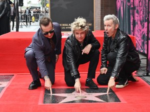 Tré Cool, Billie Joe Armstrong, Mike Dirnt of Green Day at the ceremony honoring Green Day with a Star on The Hollywood Walk Of Fame on May 01, 2025 in Hollywood, California. (Photo by Michael Buckner/Variety via Getty Images)