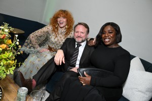 Natasha Lyonne, Rian Johnson, Uzo Aduba at Peacock's "Poker Face" Season 2 Los Angeles Premiere held at The Hollywood Legion on May 01, 2025 in Los Angeles, California. (Photo by Gilbert Flores/Variety via Getty Images)