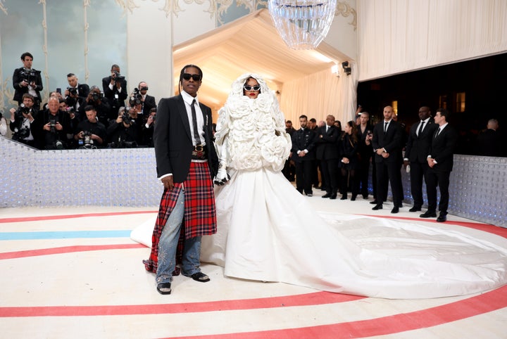 A$AP Rocky and Rihanna attend The 2023 Met Gala celebrating "Karl Lagerfeld: A Line Of Beauty."