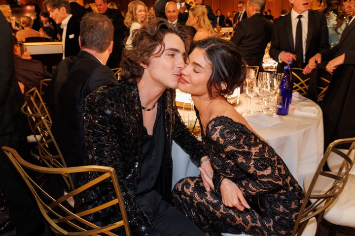 Chalamet (left) and Jenner at the 81st Golden Globe Awards on Jan. 7, 2024, in Beverly Hills.