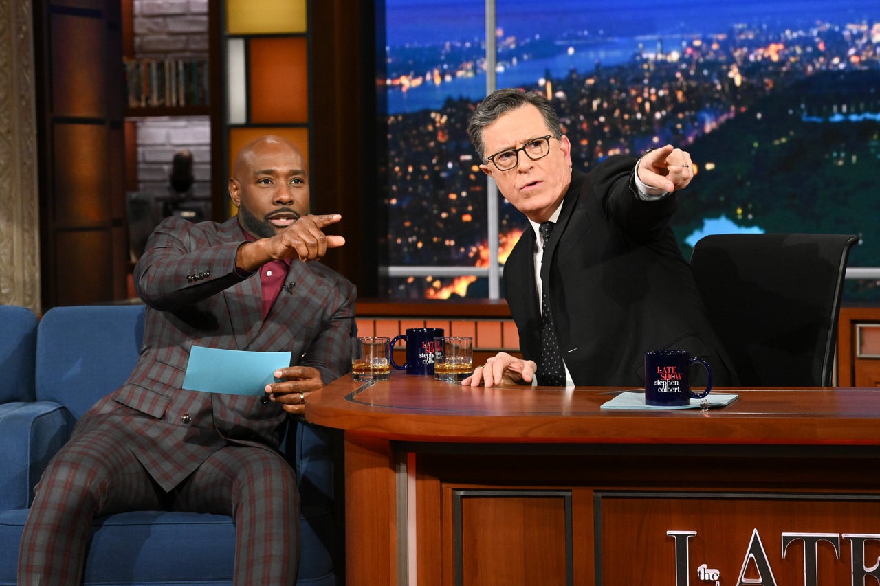 “The Late Show with Stephen Colbert” and guest Morris Chestnut during an episode in January.