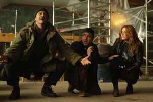 DEEP COVER, from left: Orlando Bloom, Nick Mohammed, Bryce Dallas Howard, 2025. ph: Peter Mountain / © Amazon Prime Video / Courtesy Everett Collection