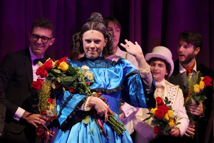 Escola takes a bow during the opening night curtain call for "Oh, Mary!" at Broadway's Lyceum Theatre on July 11, 2024.